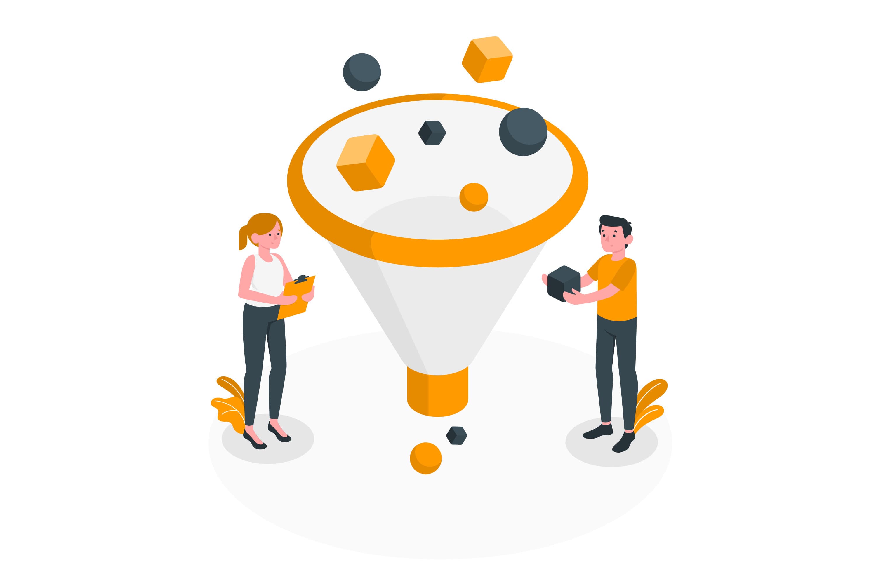 Conversion rate optimisation illustration showing a funnel and structured inputs