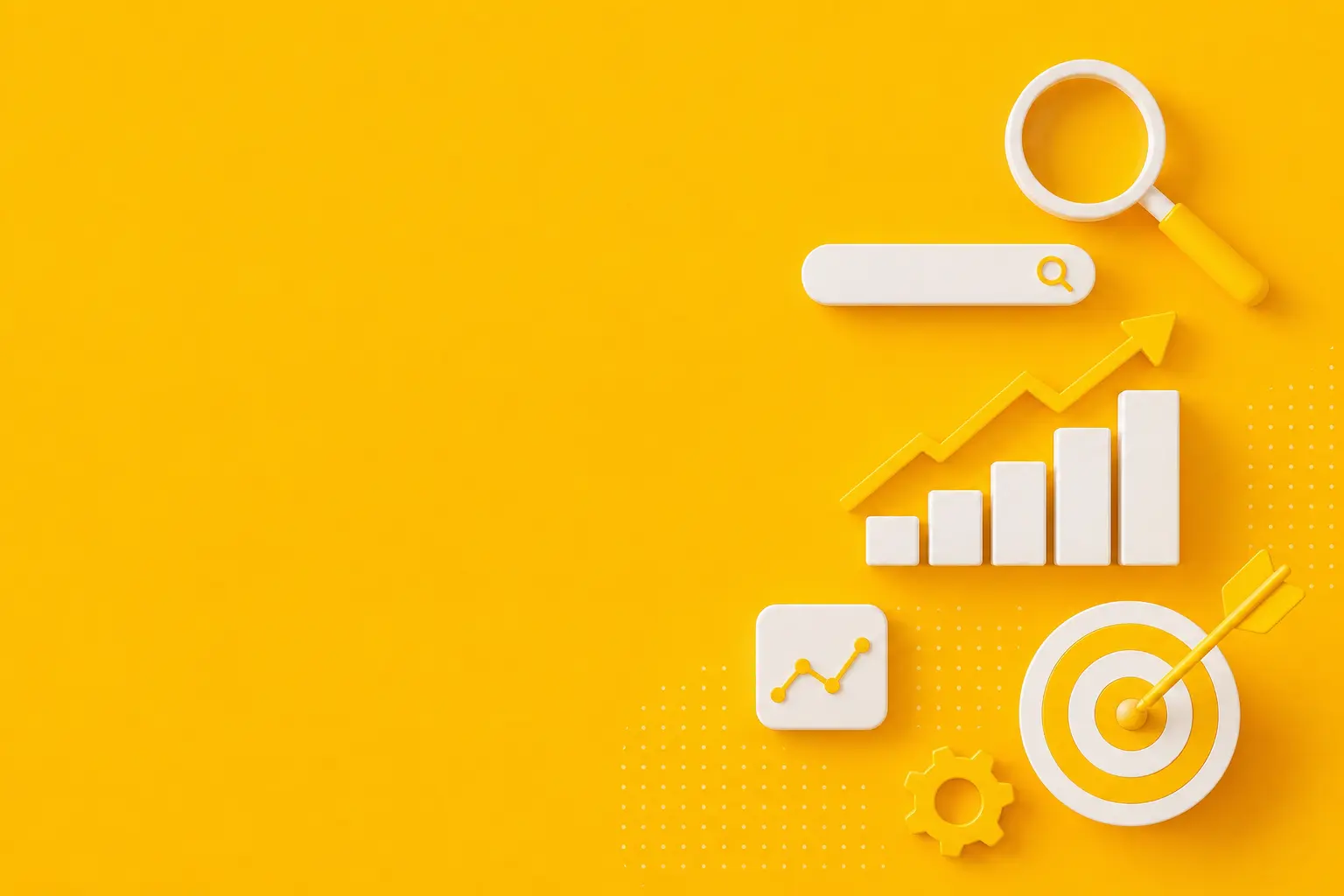 Yellow GrowthLabs visual showing search, analytics, growth and targeting objects